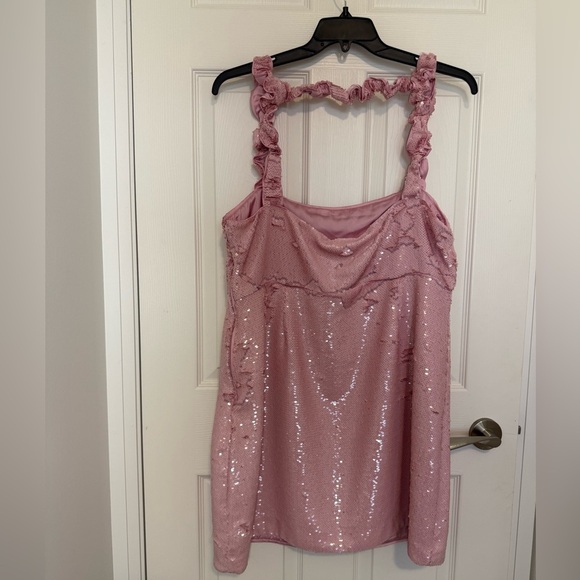GANNI NWT pink mini party sequins dress with ruffle straps- size EU 46- US 14/16 - Picture 13 of 16